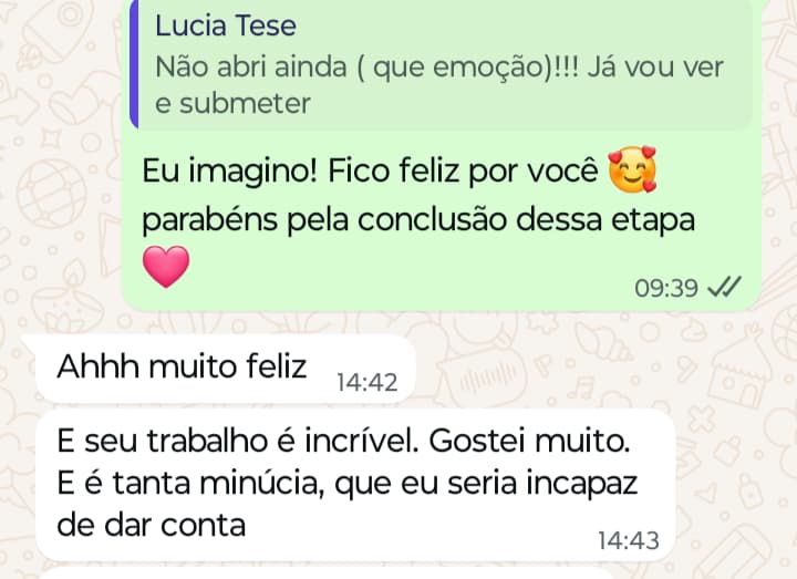 Depoimento WhatsApp - Trabalho incrível e atenção aos detalhes